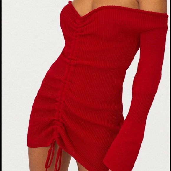 pretty little thing red ruched dress